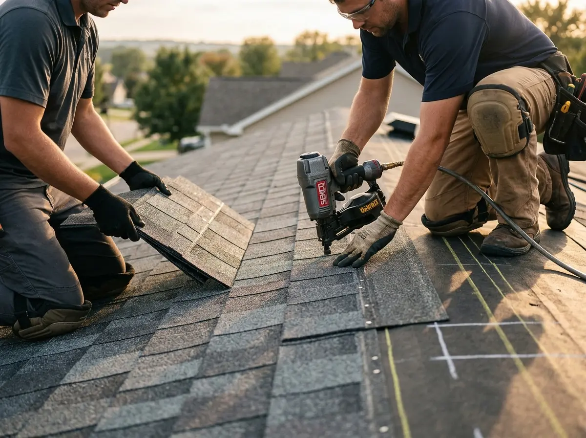 Professional roofer working on a residential roof in Discovery Bay